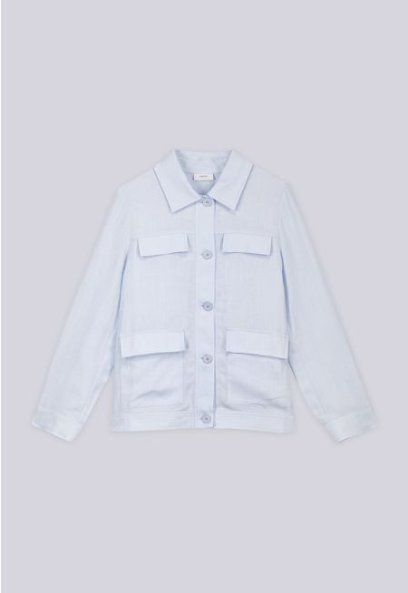 Front Flap Pockets Cropped Jacket