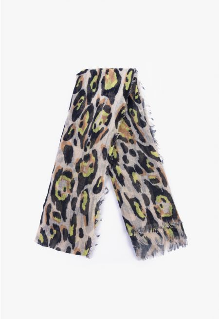 Printed Leopard Square Fringe Scarf
