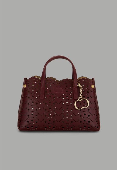 PU Leather Schiffli Handbag