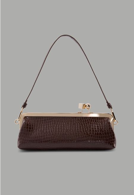 Solid Faux Crocodile Leather Clutch