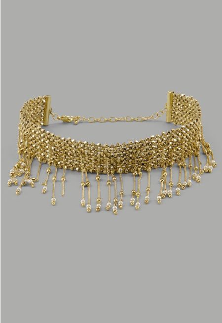 Golden Pearl Tassels Chocker Necklace