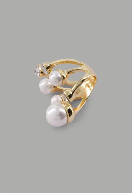 Crystal Faux Pearls Embellished Ring