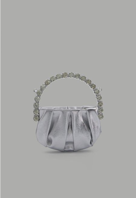Crystal Embellished Metallic Mini Clutch