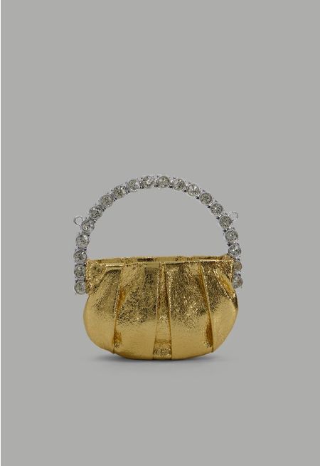Crystal Embellished Metallic Mini Clutch