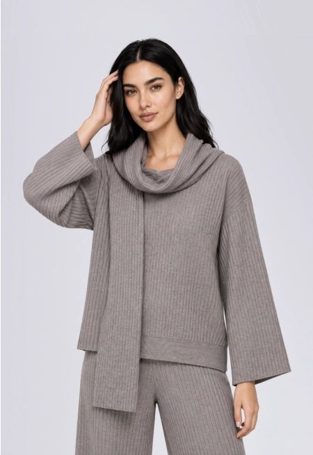 Knitted Ribbed Scarf Sweater