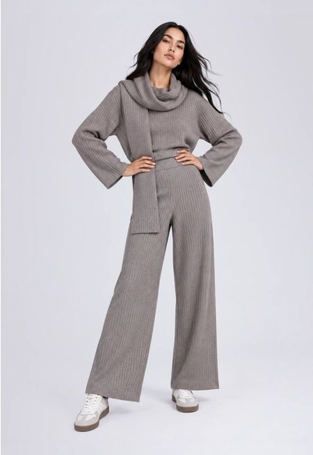 Knitted Ribbed High Waist Trousers