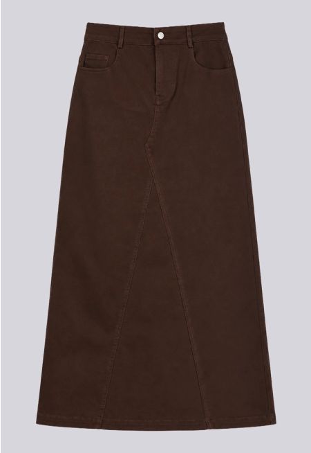 Solid Stitched Denim Skirt