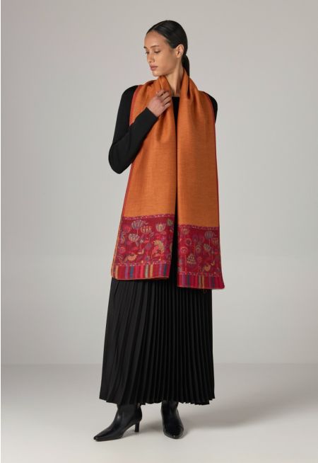 Contrast Embroidered Shawl