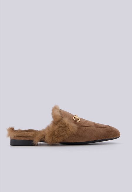 Faux Fur Quilted Mules