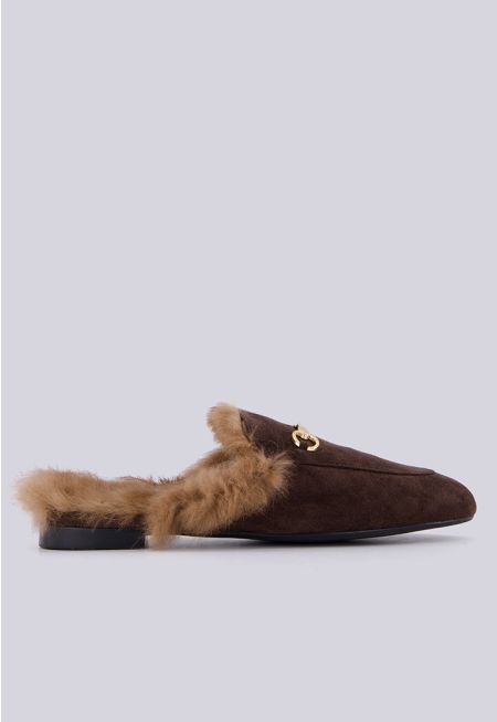 Faux Fur Quilted Mules