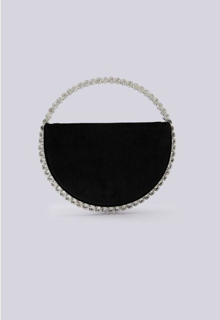 Crystal Embellished Half Moon Bag