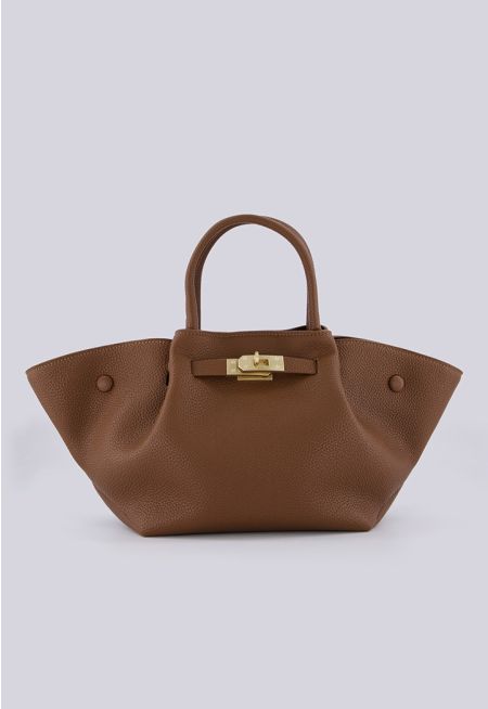 Textured Leather Small Tote Bag 