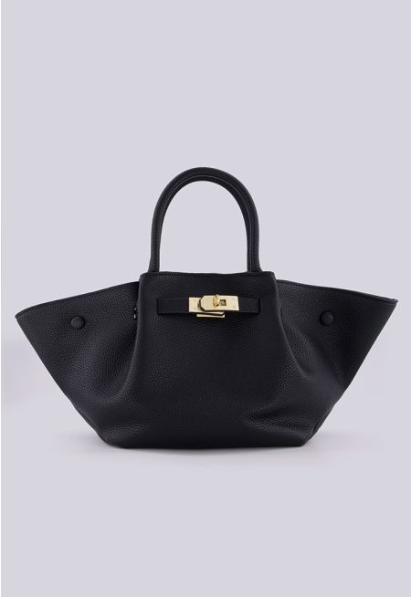 Textured Leather Small Tote Bag 