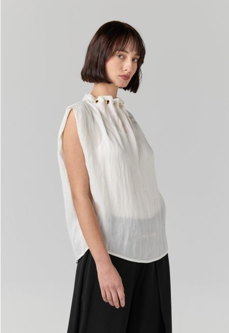 Sleeveless Crinkled Top