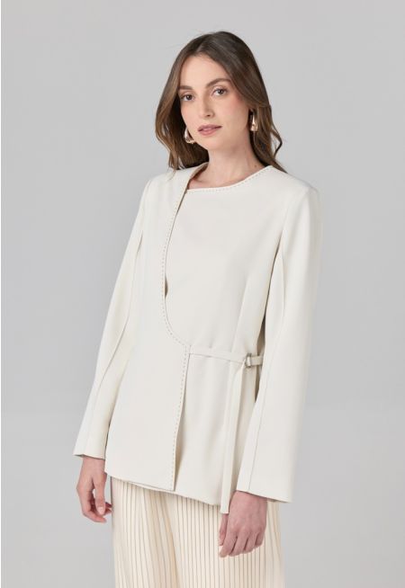 Solid Stitched Belted Jacket