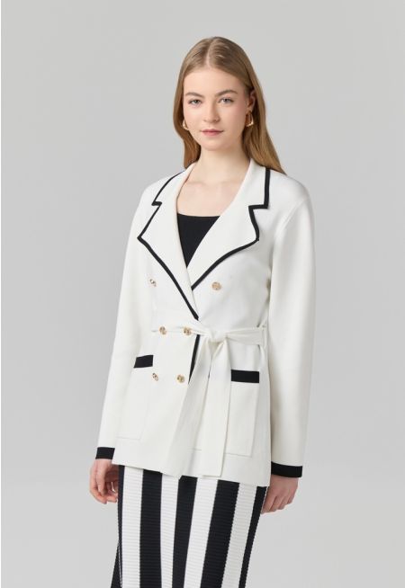 Front Pockets Knitted Belted Jacket