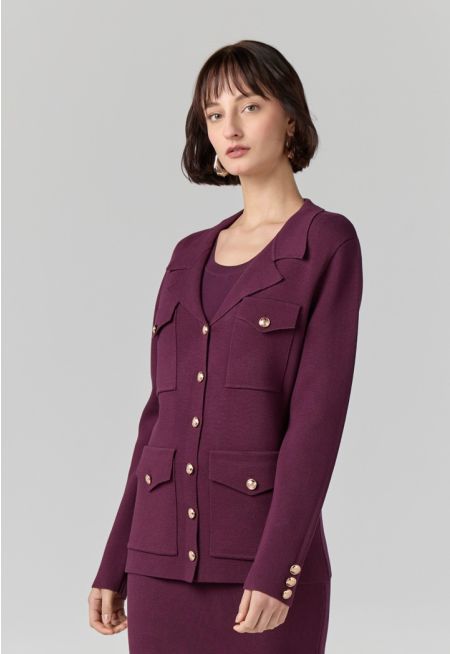 Front Flap Pockets Knitted Cardiagan
