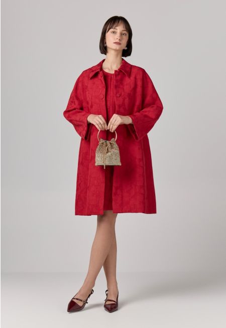 Long Sleeves Floral Jacquard Coat