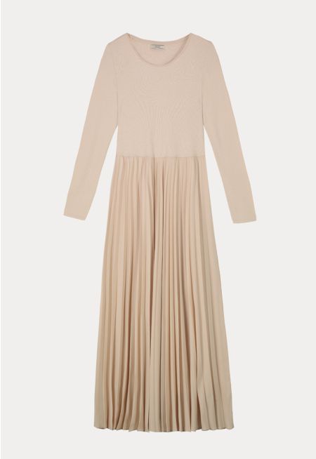 Round Neck Pleated Dress