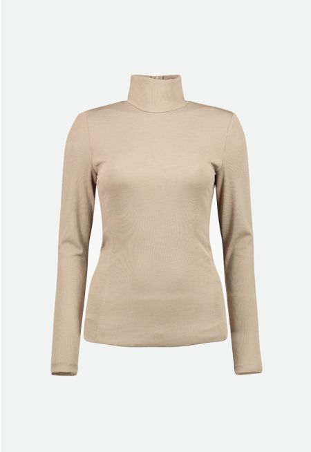 Rib Fitted Turtleneck Top -Sale