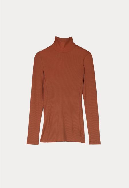 Rib Fitted Turtleneck Top -Sale