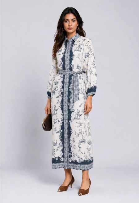 Printed Belt Shirt Dress