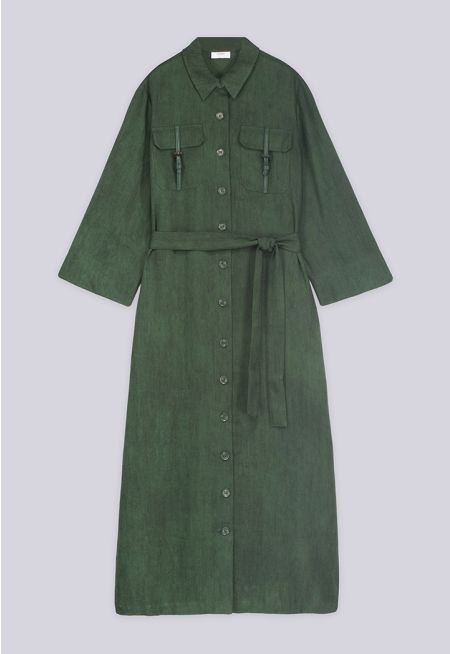 Solid Belted Maxi Shirt Dress