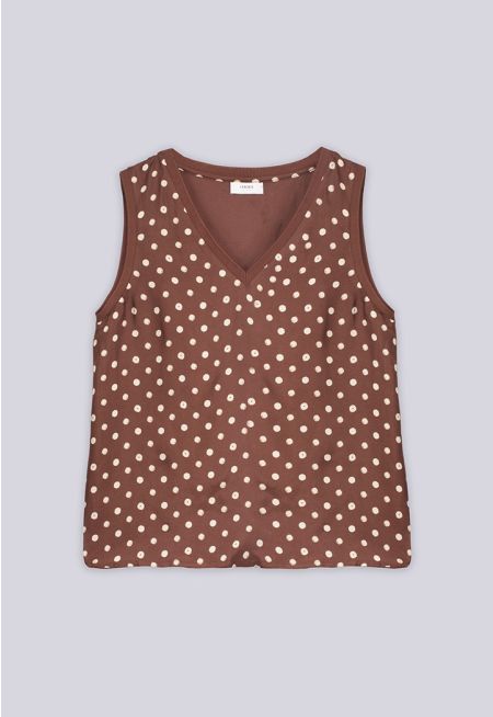 Polka Dot Contrast Sleeveless Top