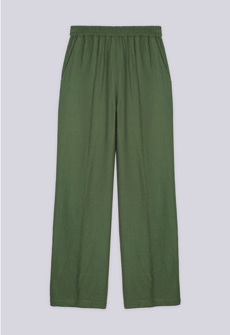 Crinkled Elastic Waist Trousers