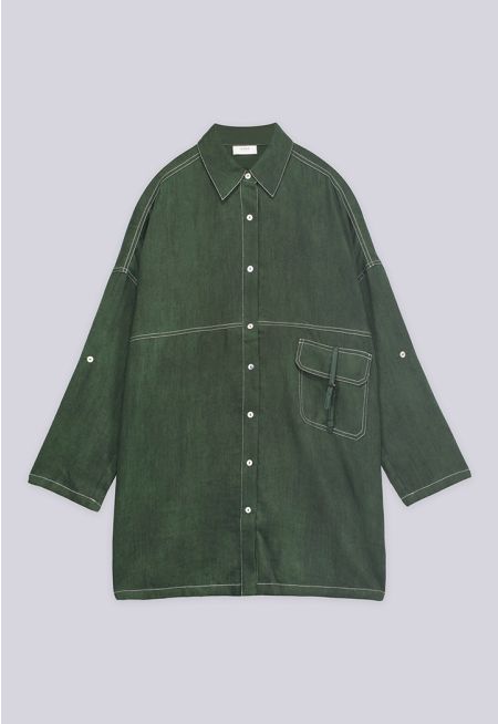Solid Drop Shoulder Long Shirt