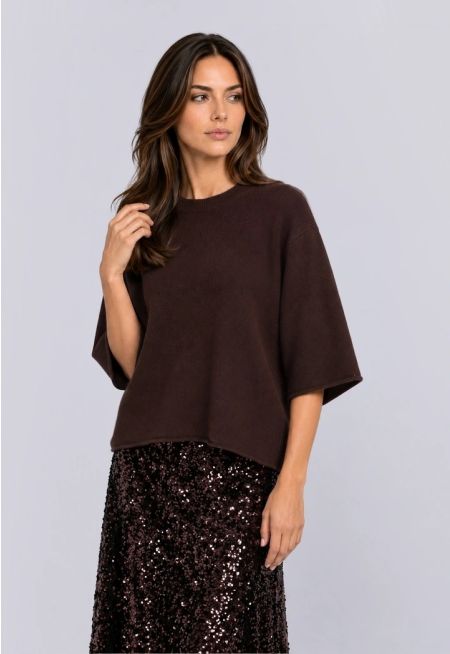 Solid Short Sleeve Knitted Top