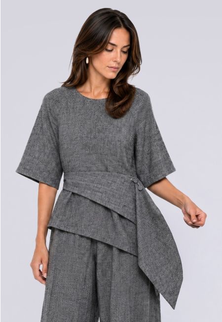 Marled Belted Asymmetrical Blouse