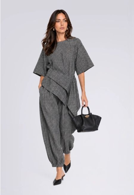 Elastic Waistband Balloon Marled Trousers 