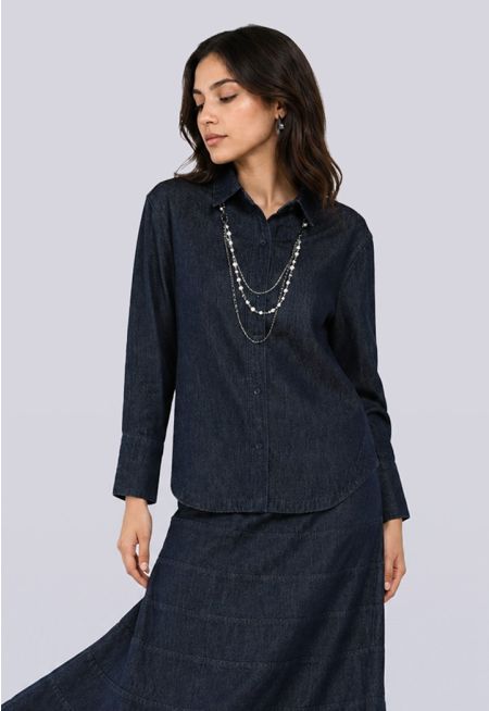 Solid Denim Relaxed Fit Shirt