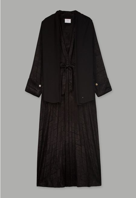 Long Sleeves Belted Abaya With Hijab (2PCS)