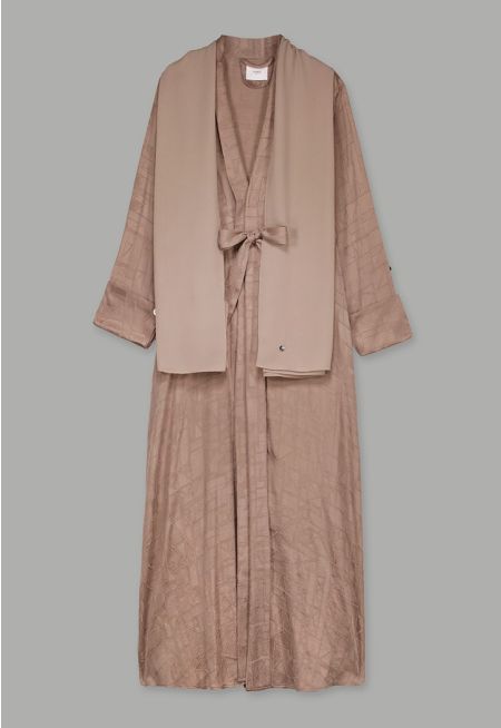 Long Sleeves Belted Abaya With Hijab (2PCS)