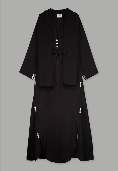 Single Tone Long Sleeve Abaya With Hijab (2Pcs)