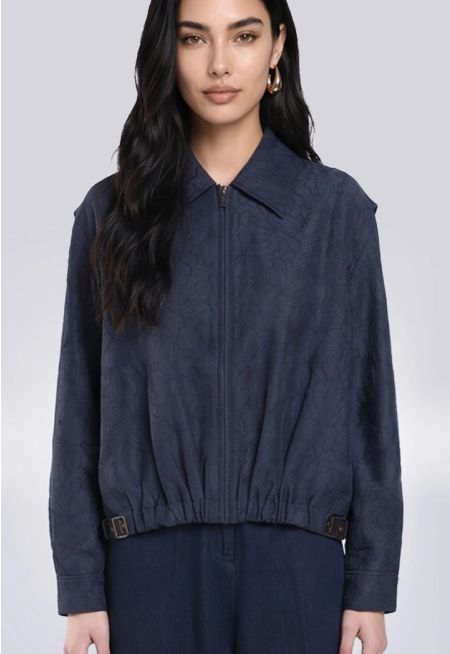 Solid Zip-Up Floral Jacket