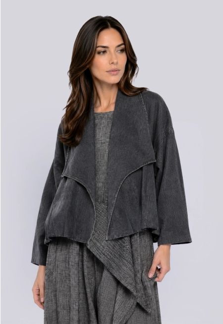 Long Sleeve Denim Open Front Jacket