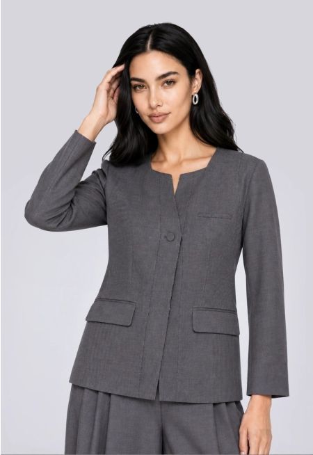 Solid Blazer With Stitched Details