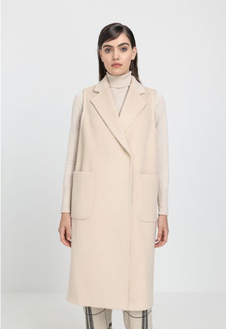 Notched Collar Sleeveless Coat