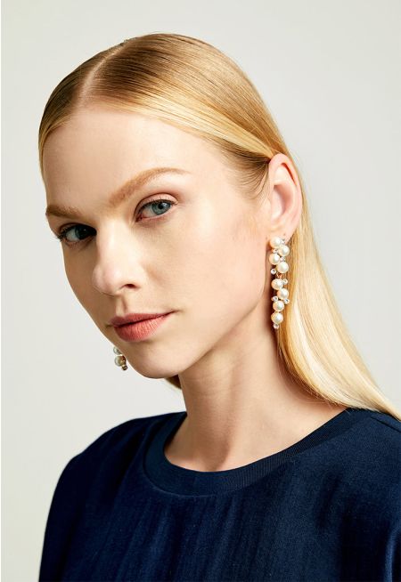 Gold Classy Pearl Link Earrings