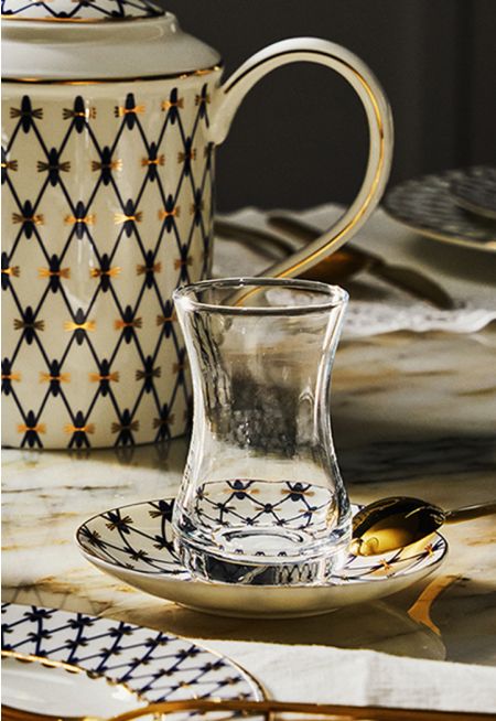Tea Glass & Bone China Saucer (2 Pcs)