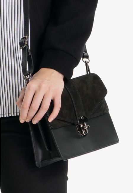 Suede PU Leather Flapped Satchel Bag -Sale
