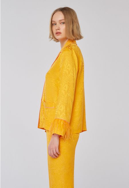 Orange Textured Fringe Sleeves Shirt -Sale