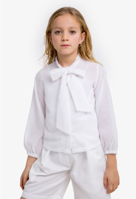 Self Tie Neck Lurex Blouse