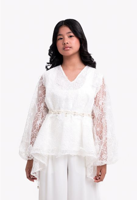 Solid Floral Lace Blouse