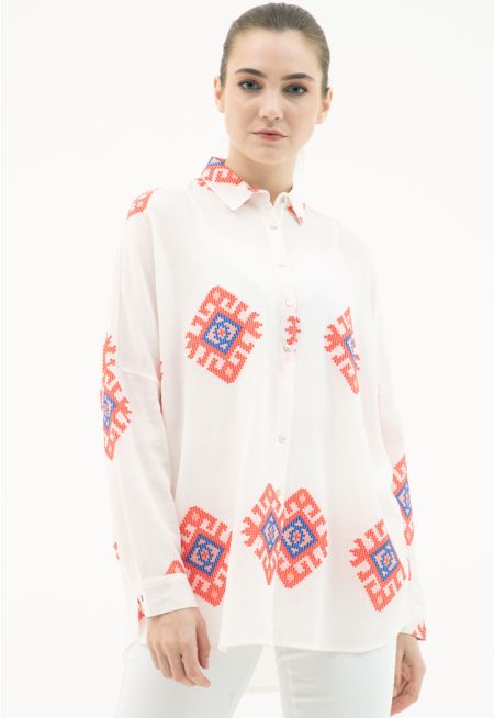 Multicolored Jacquard Motif Shirt (Free Size) -Sale
