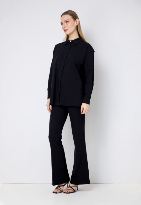 High Waist Flared Solid Trouser