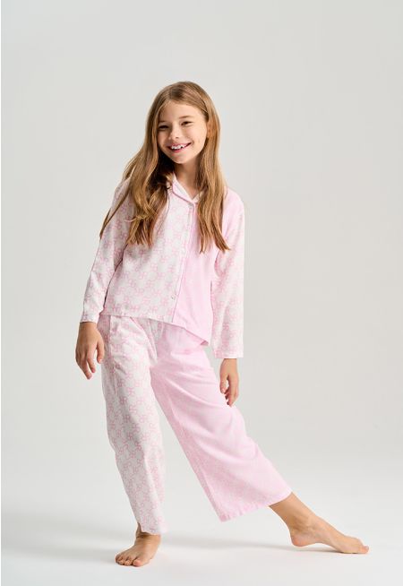 Contrast Monogram Print Pajama Set (2 PCS)